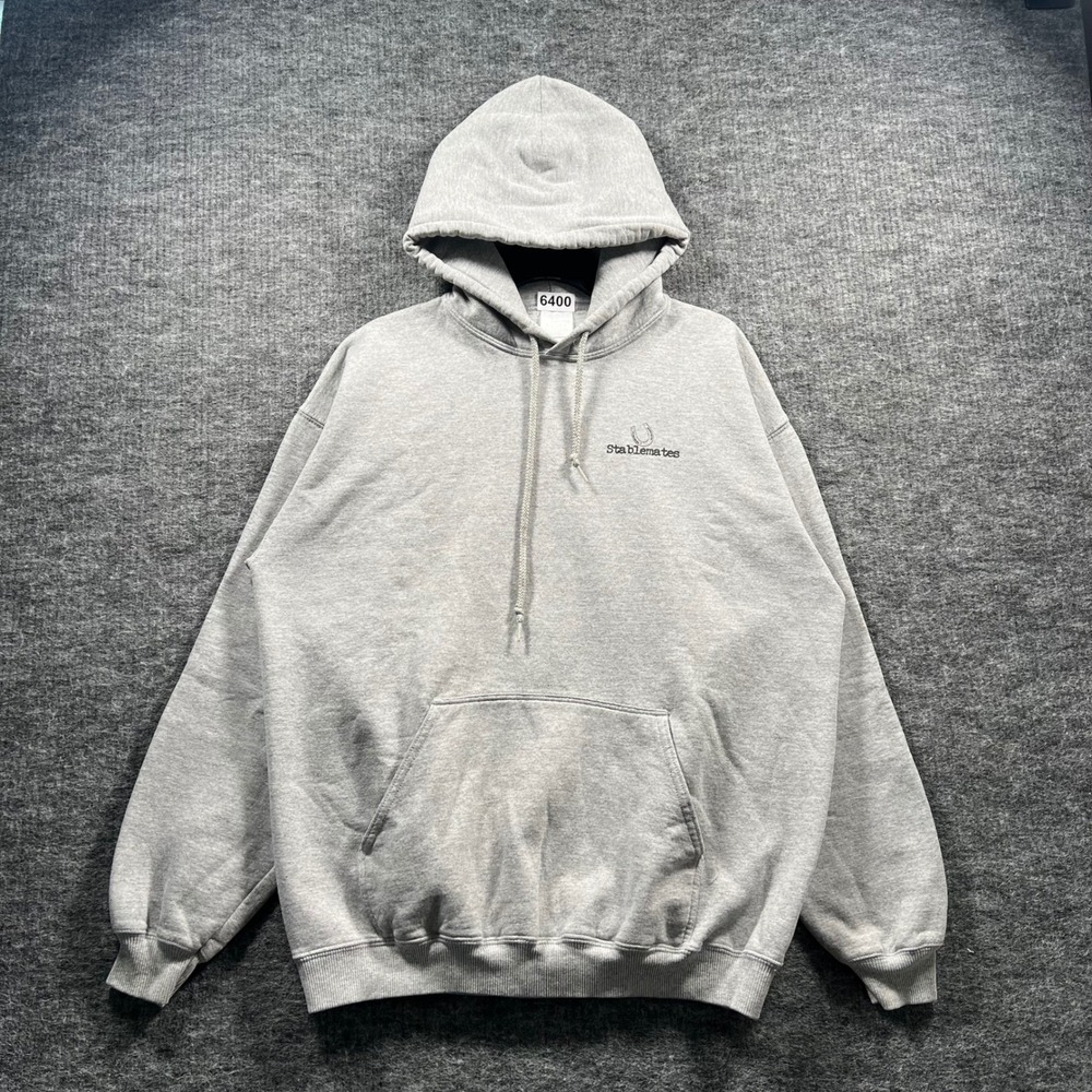 Gildan Stablemates Graphic Hoodie Gray Large Equestrian Back Print Sweatshirt